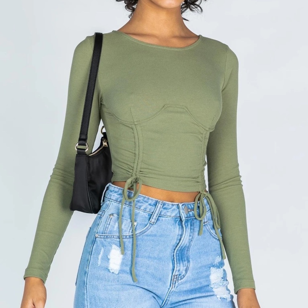 Green Long Sleeve Corset Top